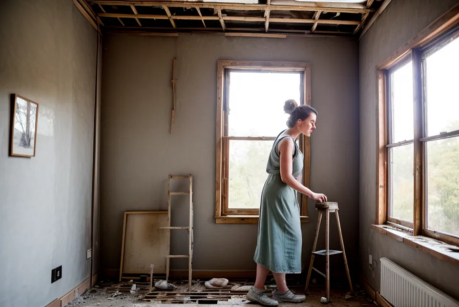 mesure d'une porte ancienne récupérée avant pose, rénovation en colocation à Saint-Étienne