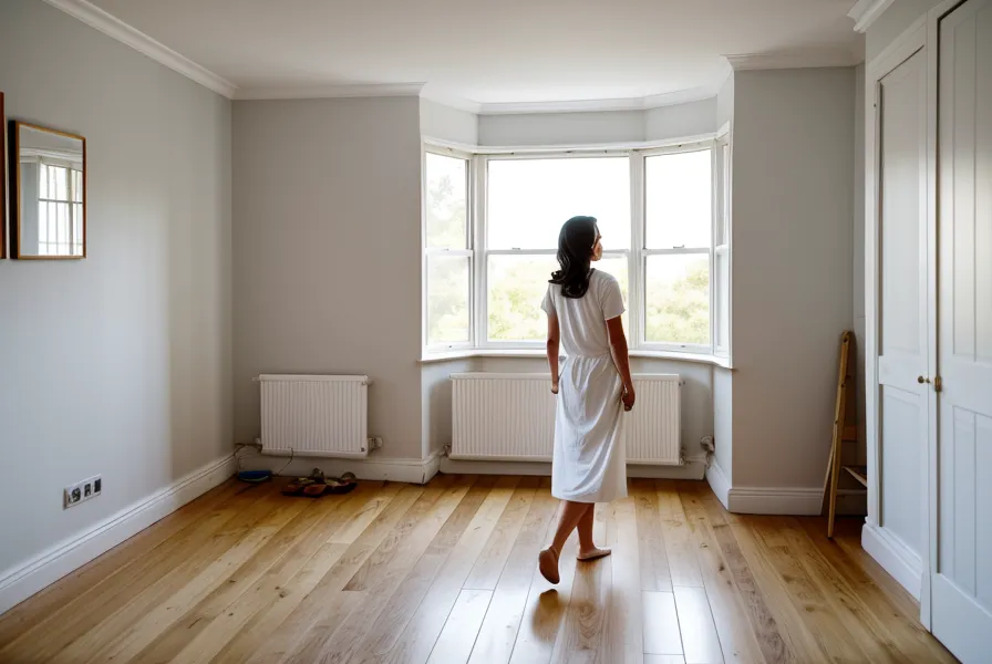 Chambre de colocation fraîchement peinte avec parquet d'origine restauré à Saint-Étienne