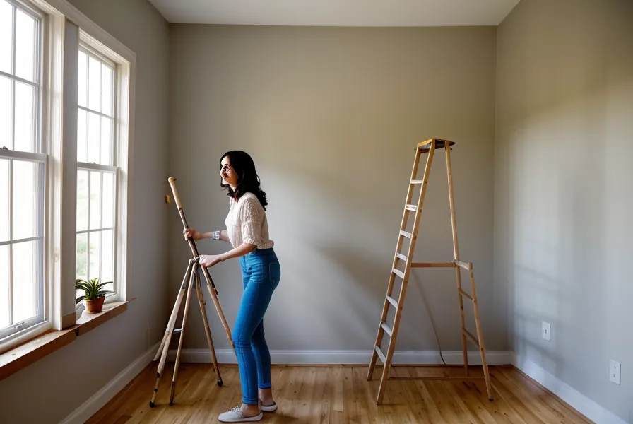 Échantillons de peinture blanche et beige testés sur un mur en plâtre brut avant travaux de colocation