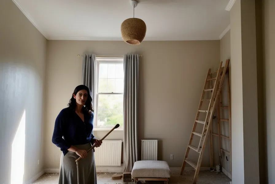 Bac à peinture et rouleau imbibé de peinture acrylique blanche pour la rénovation d'un appartement