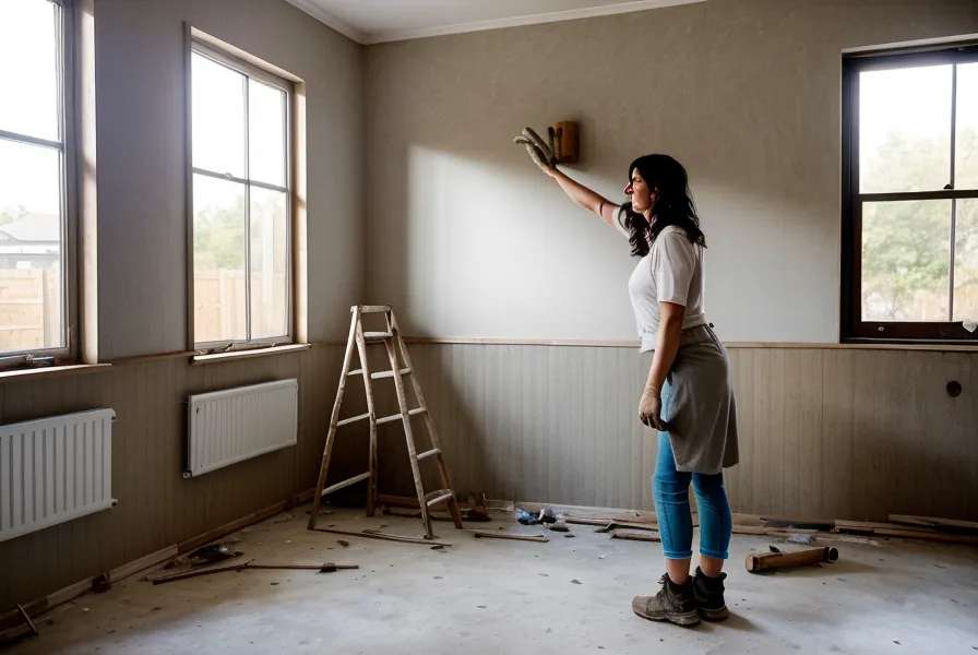 Pose d'un cadre de porte pendant les travaux de rénovation d'un appartement en colocation