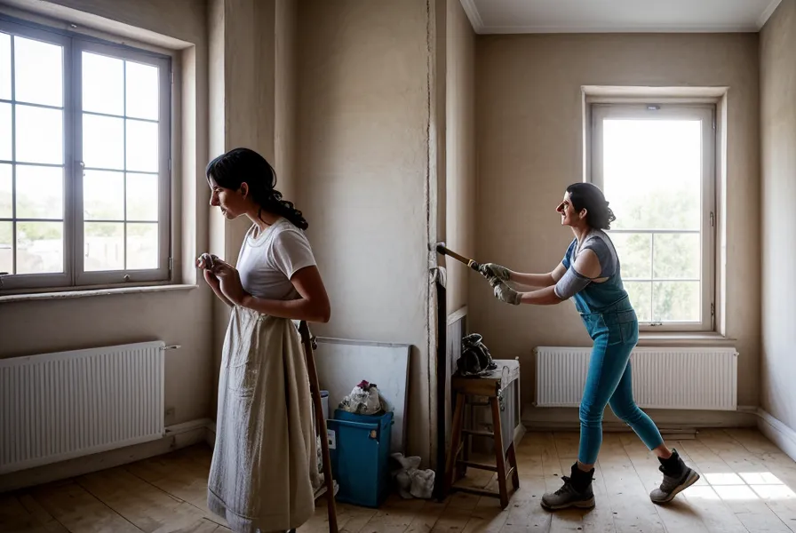 Matériel de peinture rangé en fin de chantier, pour un premier investissement locatif en colocation à Saint-Étienne
