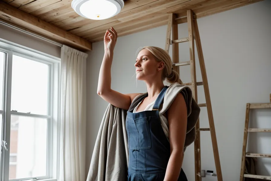 Ossature métallique et câbles électriques avant la pose des plaques, faux plafond en rénovation pour une colocation à Saint-Étienne