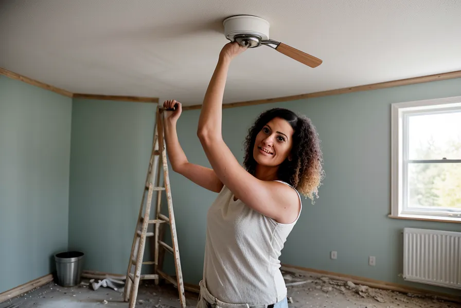 Perçage à la scie-cloche pour poser des spots encastrés dans un plafond fini, chantier électricité en rénovation