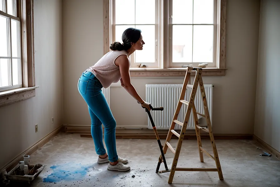 Plancher ancien ouvert révélant du mâchefer et des solives en bois avant la pose d'un receveur extra-plat