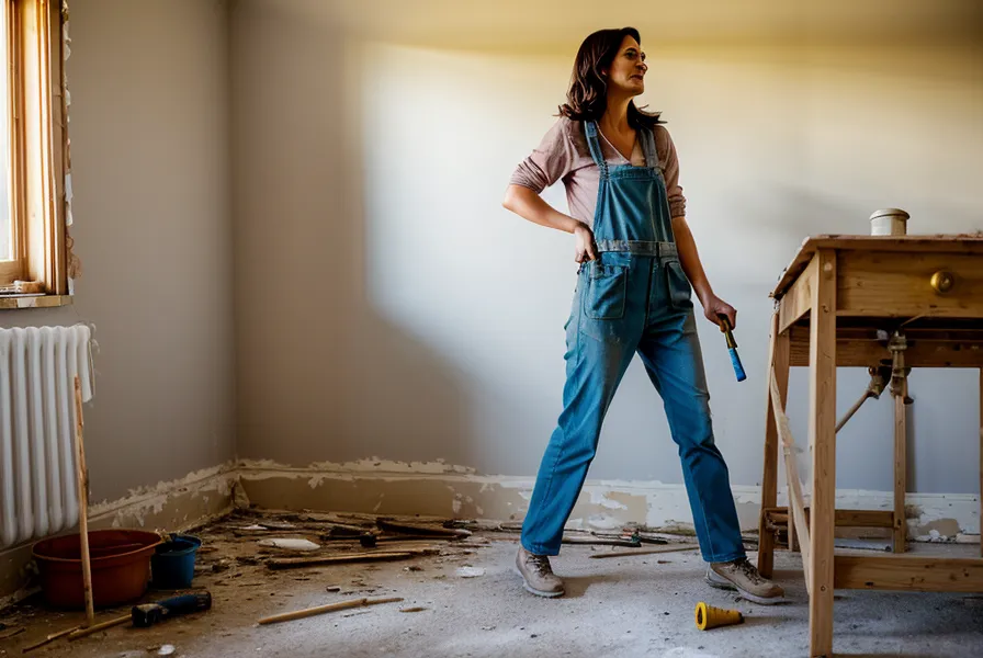 Receveur de douche extra-plat posé et vérifié au niveau à bulle après des travaux de colocation