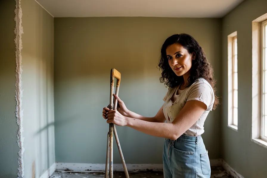 Pose d'une bande à joint sur une fissure de plafond pendant les travaux de bricolage