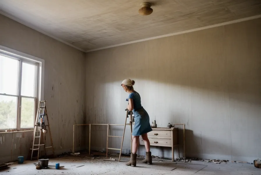 Gros plan sur des mains peignant un mur d'une chambre de colocation en rénovation à Saint-Étienne