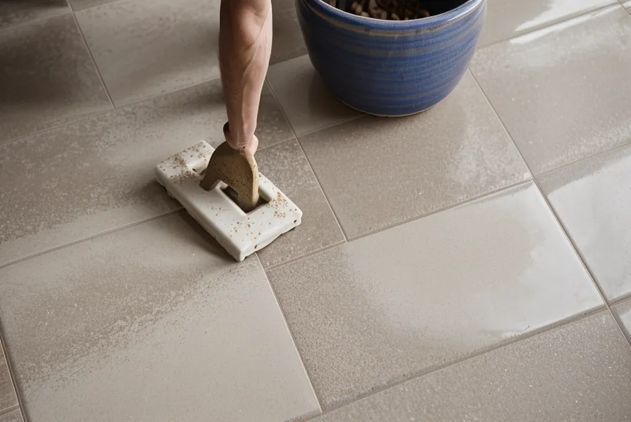 Pose de carrelage pendant les travaux de rénovation de la colocation à petit budget