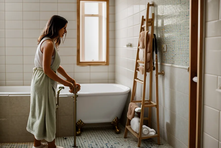 Carreaux de faïence blanche et sac de mortier-colle prêts pour la pose de faïence murale en salle de bain