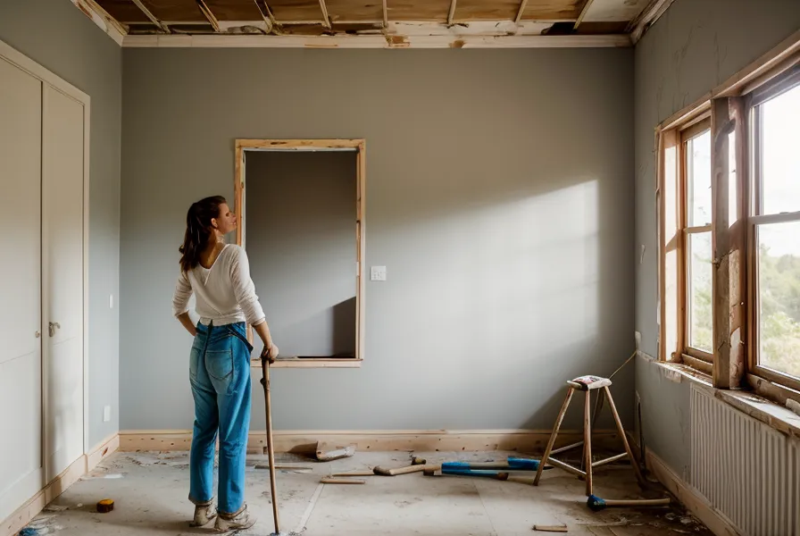 Mur mitoyen isolé et enduit, prêt pour la peinture dans l'appartement en travaux à Saint-Étienne